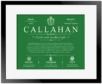 Callahan family name meaning and history in Dark Green with Black Matte Frame