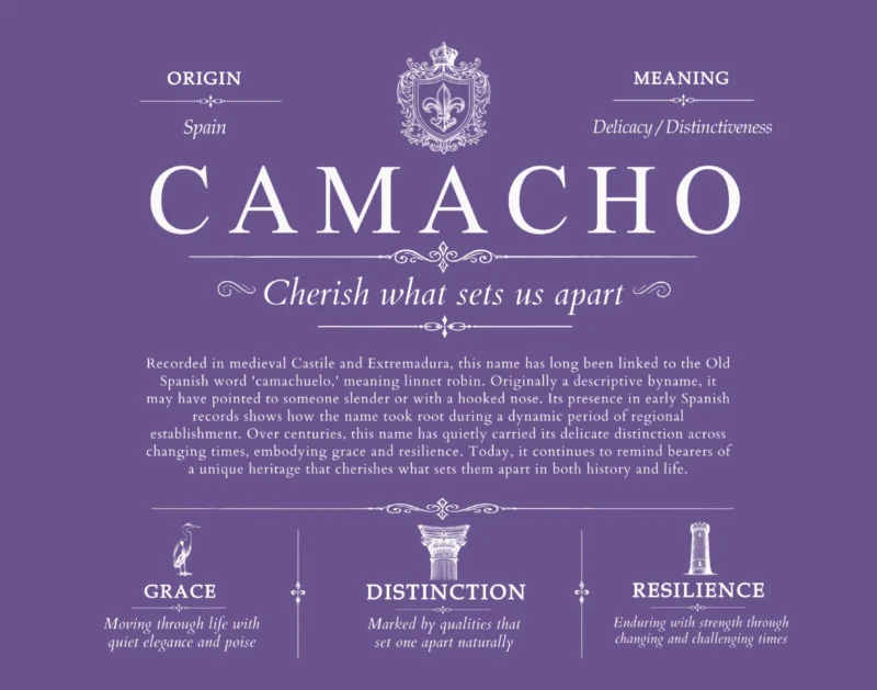 Camacho family name heritage in Purple