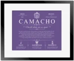 Camacho family name heritage in Purple with Black Matte Frame