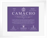 Camacho family name heritage in Purple with White Matte Frame Camacho family name heritage in Purple with White Matte Frame
