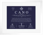 Cano surname history and family heritage in Navy Blue with White Matte Frame