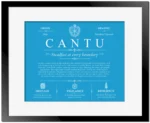 Cantu surname heritage and history in Blue with Black Matte Frame