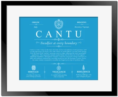 Cantu surname heritage and history in Blue with Black Matte Frame