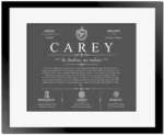 Carey family name history in Gray with Black Matte Frame