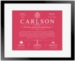 Carlson surname origin and history in Red with Black Matte Frame