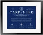 Carpenter personalized surname meaning in Deep Blue with Black Matte Frame