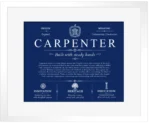 Carpenter personalized surname meaning in Deep Blue with White Matte Frame