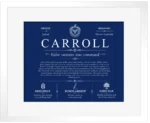 Carroll family name origin and history in Deep Blue with White Matte Frame Carroll family name origin and history in Deep Blue with White Matte Frame