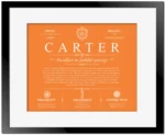 Carter surname origin and history in Orange with Black Matte Frame