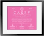 Casey surname meaning and origin in Pink with Black Matte Frame