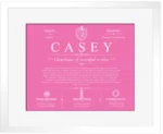 Casey surname meaning and origin in Pink with White Matte Frame Casey surname meaning and origin in Pink with White Matte Frame
