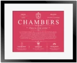 Chambers family name history in Red with Black Matte Frame