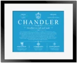 Chandler surname history and heritage in Blue with Black Matte Frame