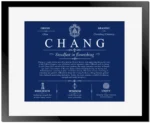 Chang surname origin and family heritage in Deep Blue with Black Matte Frame