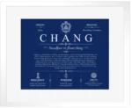 Chang surname origin and family heritage in Deep Blue with White Matte Frame