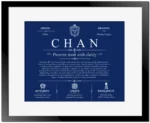 Chan family name heritage in Deep Blue with Black Matte Frame