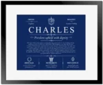Charles family name origin and history in Deep Blue with Black Matte Frame