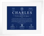 Charles family name origin and history in Deep Blue with White Matte Frame