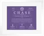 Chase surname history and family heritage in Purple with White Matte Frame Chase surname history and family heritage in Purple with White Matte Frame