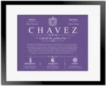 Chavez personalized family surname in Purple with Black Matte Frame
