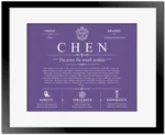 Chen family name meaning and history in Purple with Black Matte Frame