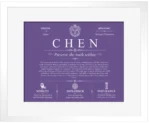 Chen family name meaning and history in Purple with White Matte Frame