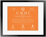 Choi family name heritage in Orange with Black Matte Frame