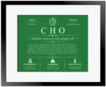 Cho surname origin and family heritage in Dark Green with Black Matte Frame