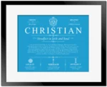 Christian surname heritage and history in Blue with Black Matte Frame