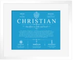 Christian surname heritage and history in Blue with White Matte Frame