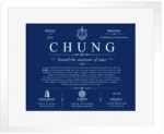 Chung surname meaning and heritage in Deep Blue with White Matte Frame Chung surname meaning and heritage in Deep Blue with White Matte Frame