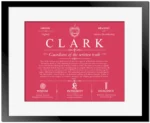 Clark last name meaning and origin in Red with Black Matte Frame