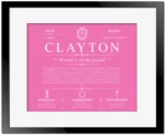 Clayton surname heritage and history in Pink with Black Matte Frame