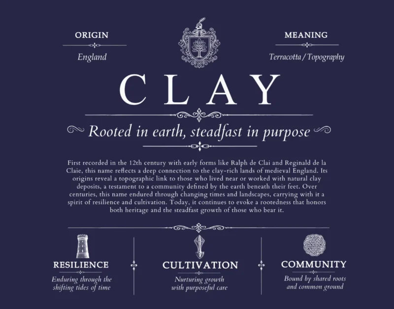 Clay family name meaning and origin in Navy Blue