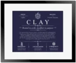 Clay family name meaning and origin in Navy Blue with Black Matte Frame