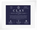 Clay family name meaning and origin in Navy Blue with White Matte Frame