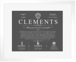 Clements family name meaning and history in Gray with White Matte Frame Clements family name meaning and history in Gray with White Matte Frame