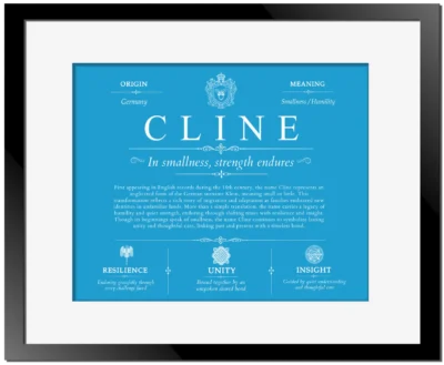 Cline surname meaning and origin in Blue with Black Matte Frame