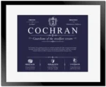 Cochran last name meaning and origin in Navy Blue with Black Matte Frame