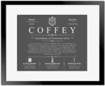 Coffey last name meaning and origin in Gray with Black Matte Frame
