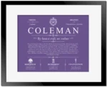 Coleman surname meaning and origin in Purple with Black Matte Frame