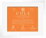 Cole surname meaning origin and heritage in Orange with White Matte Frame