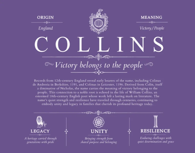 Collins surname origin and family heritage in Purple