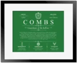 Combs surname meaning origin and heritage in Dark Green with Black Matte Frame