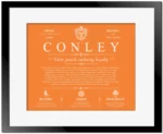 Conley family name meaning and history in Orange with Black Matte Frame