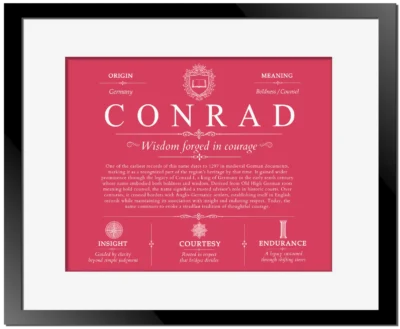 Conrad surname heritage and history in Red with Black Matte Frame