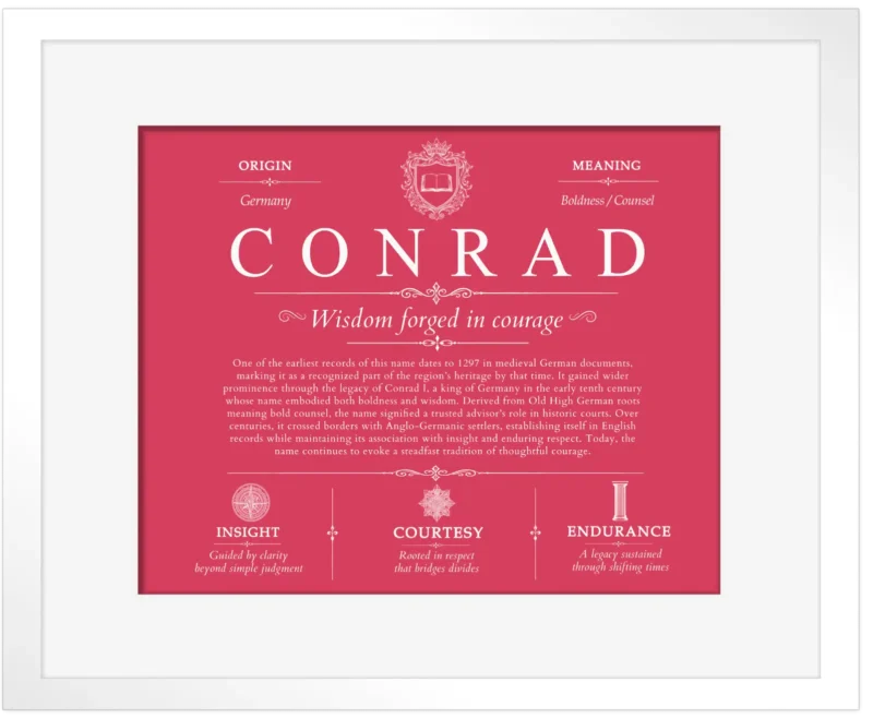 Conrad surname heritage and history in Red with White Matte Frame
