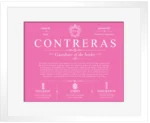 Contreras surname meaning and origin in Pink with White Matte Frame