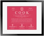 Cook surname meaning and origin in Red with Black Matte Frame