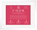 Cook surname meaning and origin in Red with White Matte Frame